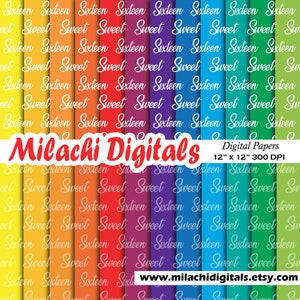 Zoete 16 digitale papieren happy birthday scrapbook papier zoete zestien patroon achtergrond partij papieren afdrukbaar commercieel gebruik M857