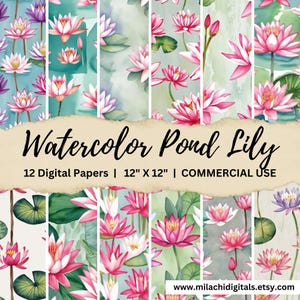 Watercolor Pond Lily Digital Paper, lily junk journal paper, distressed, printable scrapbook paper, paper for crafting, digital download
