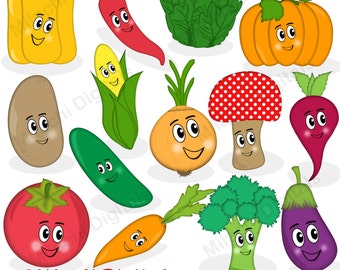 Vegetable clipart, veggie characters clipart, vector graphics, food clipart, digital clip art, commercial use - M455