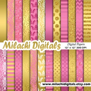 Prinzessin Belle digitale Papier Scrapbook Papiere gold metallischen Hintergrund rosa Glitzer Damast Tapete kommerzielle Nutzung M786