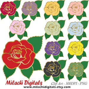 Roses clipart gold scrapbook elements diy invitations red roses clipart digital png clipart instant download commercial use M854
