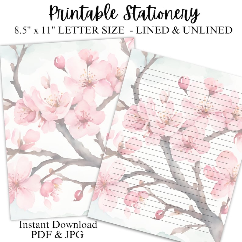 Printable Writing Paper Cherry Blossom Stationery Digital Paper for ...