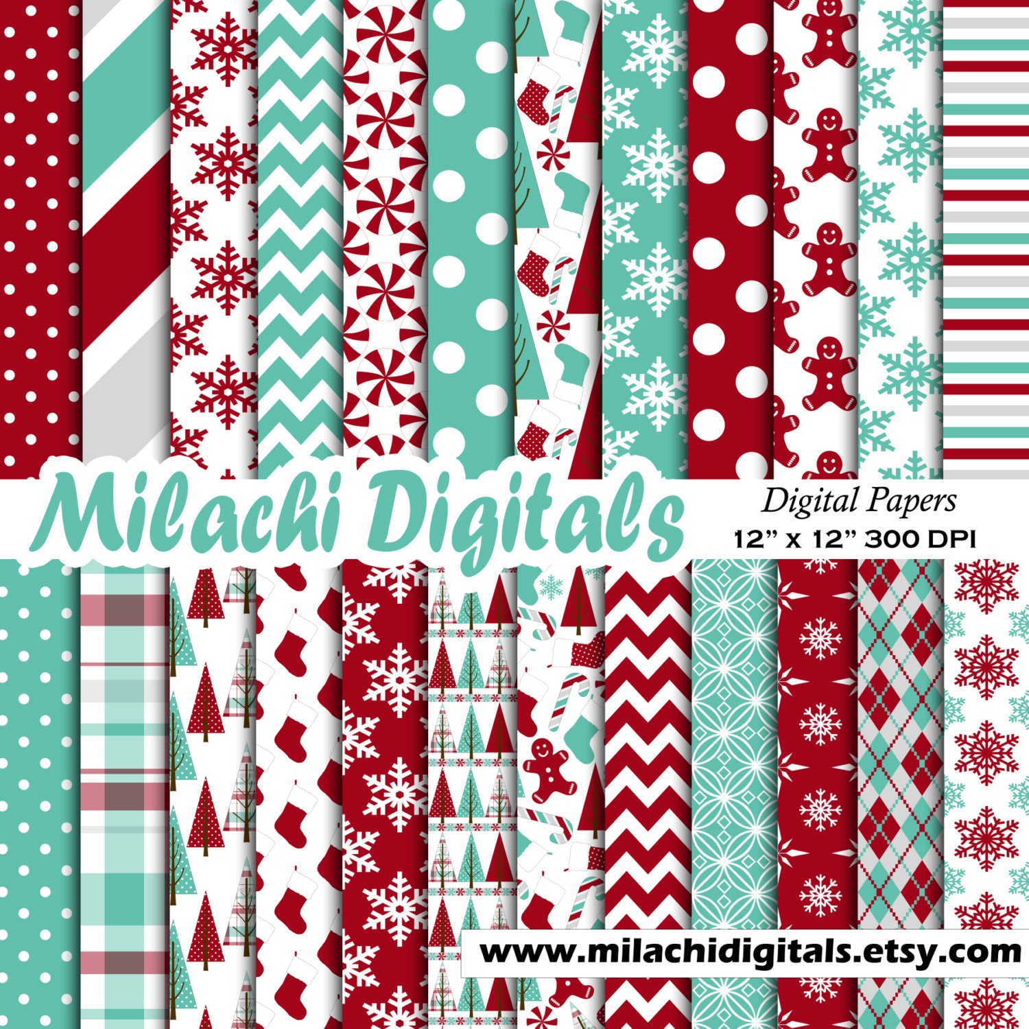 Christmas Digital Papers, Holiday Scrapbook Paper, December Background  Printable