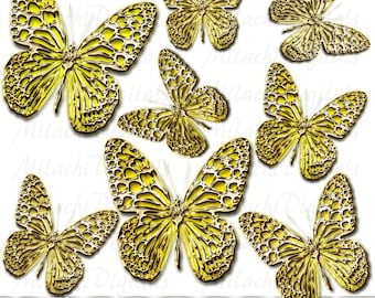 Gold Yellow Butterflies Digital Clip Art - Commercial Use - Instant Download - M147