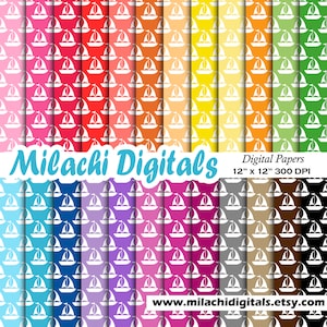 Boat digital paper, sailing scrapbook papers, nautical wallpaper, sail away background, birthday party - M512