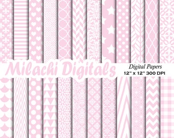 Baby Pink Digital Paper, Seamless Backgrounds, First Birthday Scrapbook Papers, Printable Scrapbook Papers, Chevron Wallpaper, Damask - M961