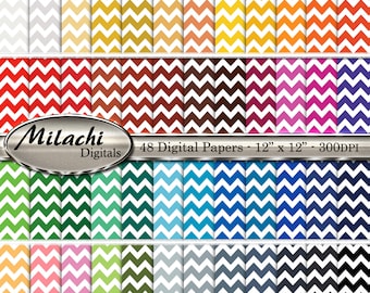 48 Digital Papers Chevron Printable Digital Paper Pack 12 x 12 Commercial Use - Instant Download - M196