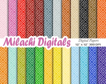 Greek key digital paper printable digital scrapbooking backgrounds wallpaper commercial use - M589