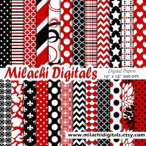 red and black digital papers, scrapbook papers, background, wallpaper, commercial use - M539