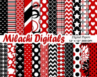 red and black digital papers, scrapbook papers, background, wallpaper, commercial use - M539