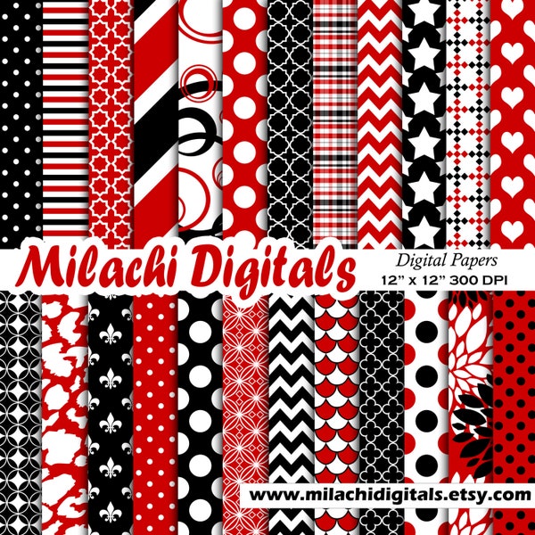red and black digital papers, scrapbook papers, background, wallpaper, commercial use - M539