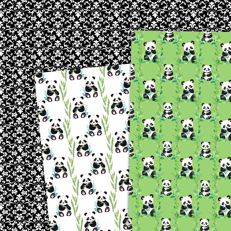 Watercolor Panda Digital Paper Seamless 12