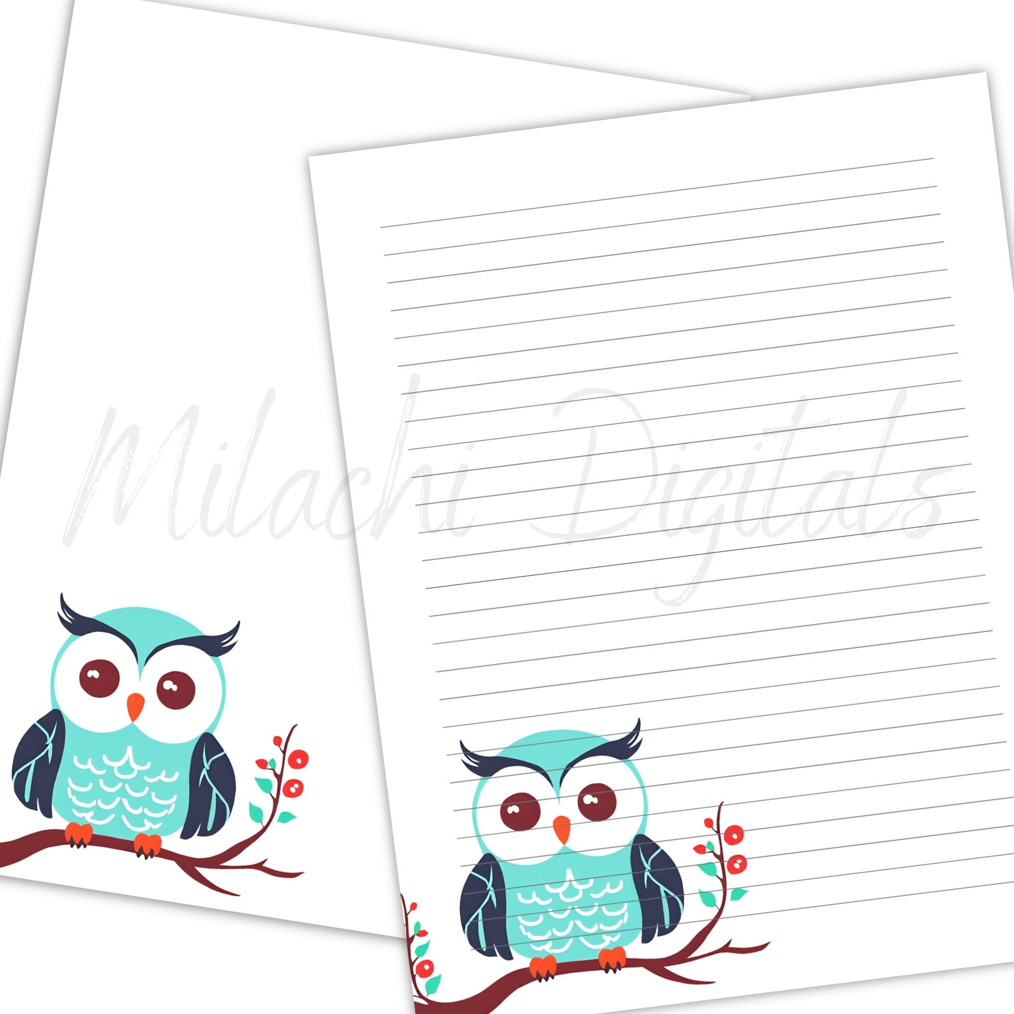 Printable Owl Stationery, Digital Paper for Journals, Writing Paper ...