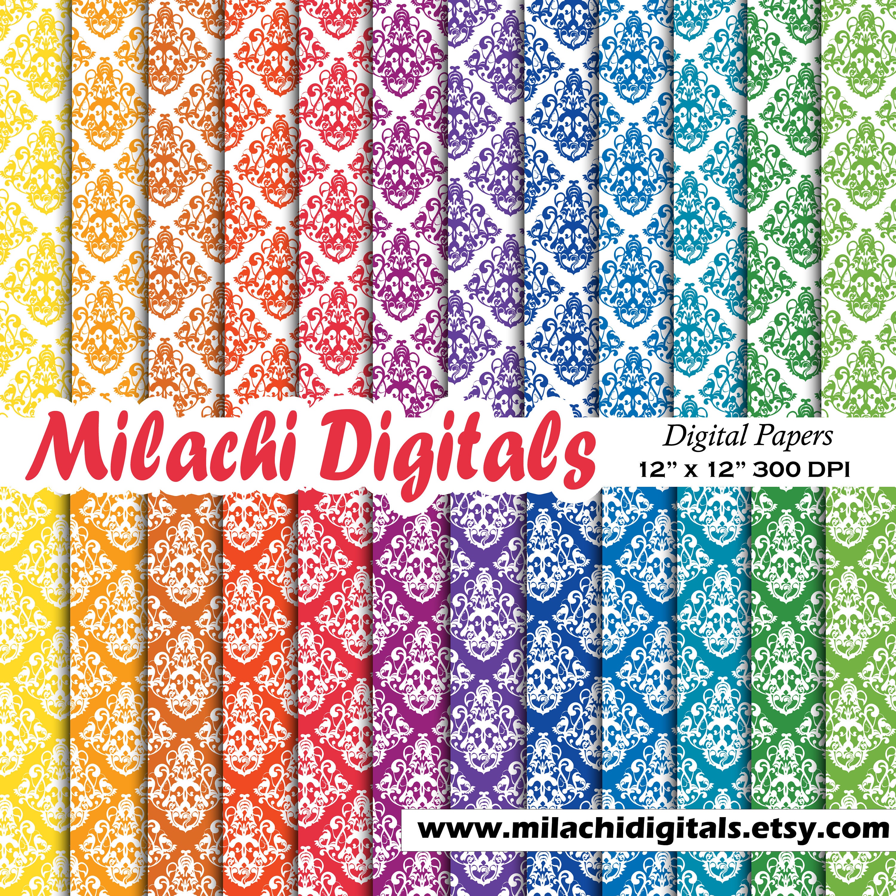 Damask Digital Paper, Scrapbook Papers, Primary Colors, Damask Patterns ...