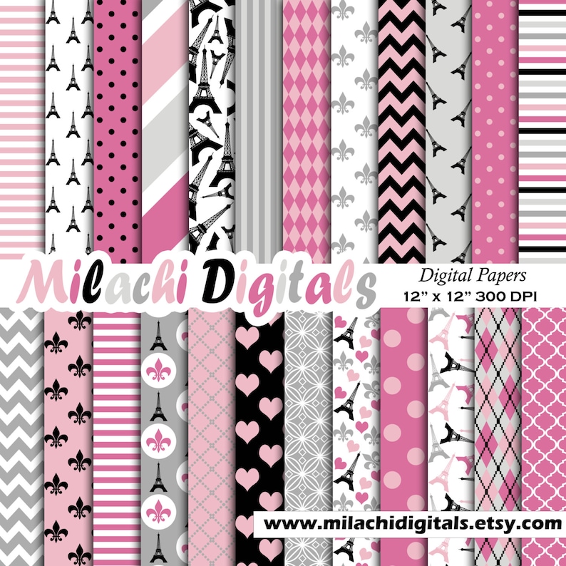 M386 Bonjourn background Paris digital paper Eiffel Tower scrapbook papers French wallpaper