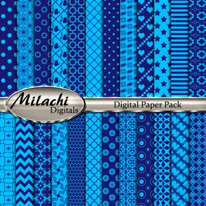 Deep Sky Blue and Midnight Blue Digital Paper Pack, 12" x 12" Scrapbook Papers, Commercial Use - Instant Download - M238