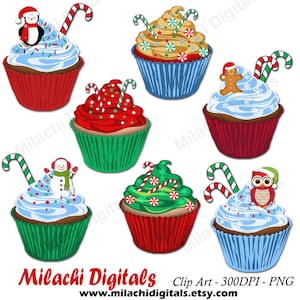 Cupcakes de Navidad clipart, imágenes prediseñadas de vacaciones, gráficos vectoriales, imágenes prediseñadas de Navidad, clip art digital, uso comercial - M440