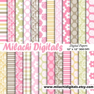 Muttertag digitales Papier, nahtlose Hintergründe, Damast Muster, Muttertag Scrapbook Papiere, Blumen, Rosen, kommerzielle Nutzung - M869