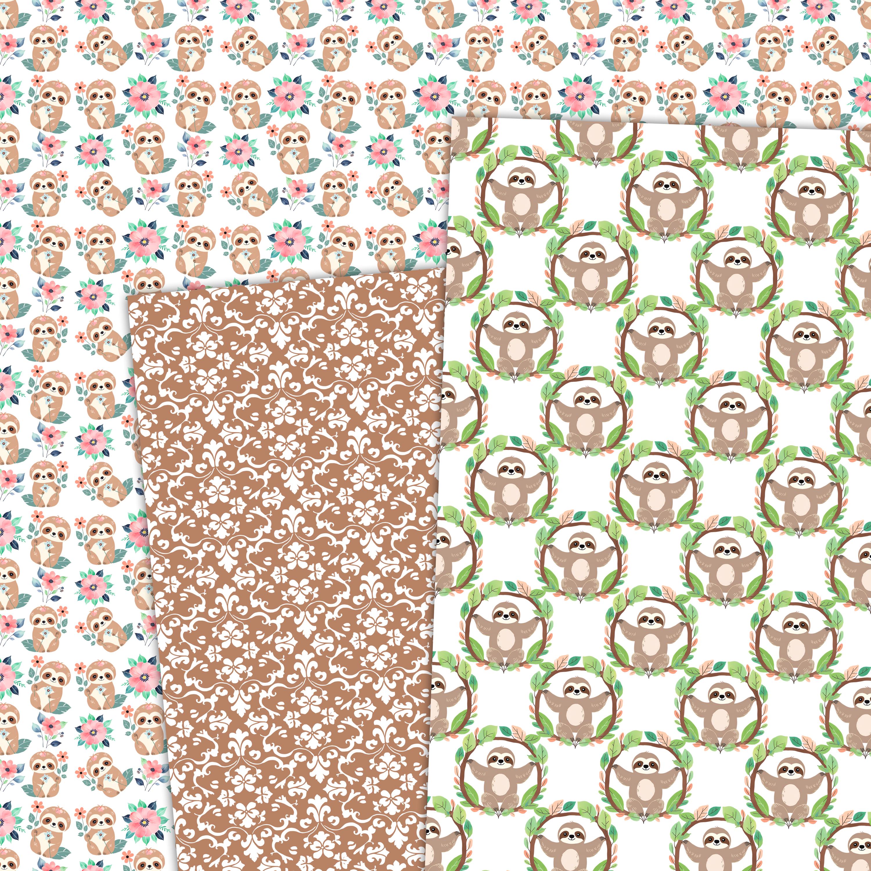 Sloth Digital Paper Watercolor Sloth Digital Paper Seamless 12