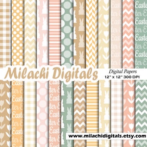 Easter Digital Paper, Easter Bunny Scrapbook Papers, Seamless Backgrounds, Tulips, Gingham, Polka Dots, Commercial use - M925