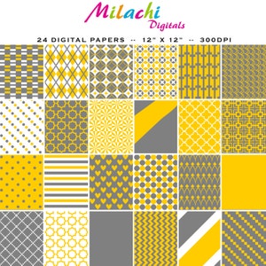 Gray and Tangerine Yellow Digital Paper Pack, Scrapbook Papers, Commercial Use - Instant Download - M191