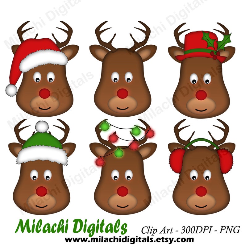 Christmas Reindeer Clipart Reindeer Head Clipart Holiday - Etsy