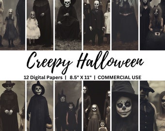 Pacote de papel digital assustador de Halloween 8,5" x 11", páginas imprimíveis de diário de lixo assustador, fundos de Halloween, papel de scrapbook imprimível