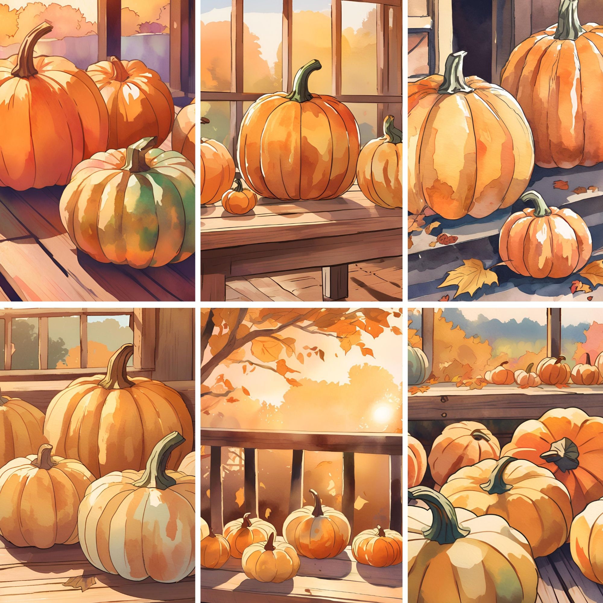 Watercolor Autumn Pumpkins Digital Paper Pack, 8.5"x11" Printable Junk ...