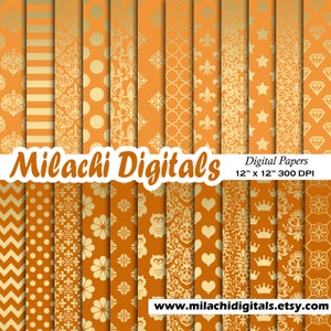 Orange och guld digitalt papper lila sömlösa guldmönster krona babyshower scrapbookingpapper uggla guldstjärnor guld damast diamant M886