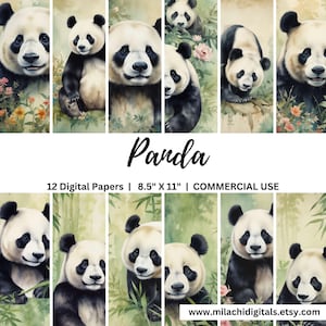 Panda digitaal papierpakket 8,5 x 11 inch, afdrukbare pagina's Panda Junk Journal, DIY Crafts, Panda-achtergronden, commercieel gebruik, Instant Download