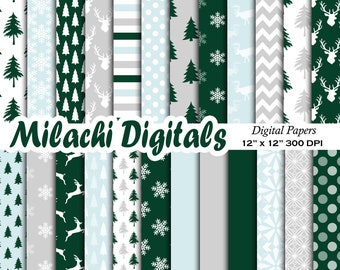 Frosty Forest Christmas Digital Paper Pack Seamless Patterns Holiday Scrapbook Background Paper Junk Journal Pages Instant Download M1086