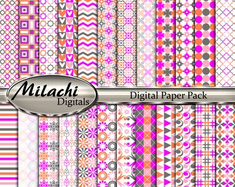 Coral, Pink, Magenta, Gray Digital Paper Pack, 12" x 12" Scrapbook Papers, Commercial Use - Instant Download - M241