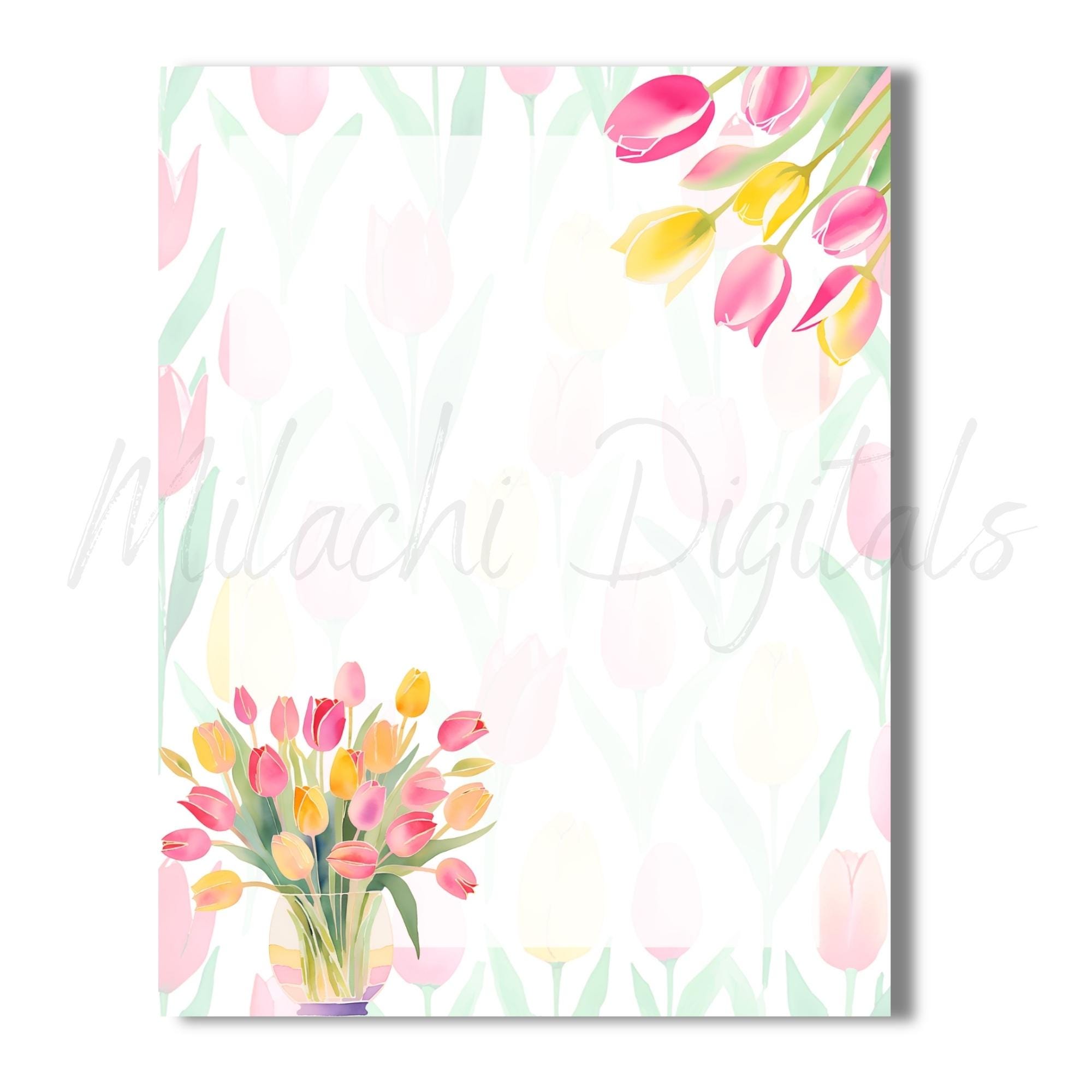 Printable Easter Tulips Stationery, Digital Paper for Journals, Writing ...