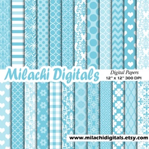 Bridal shower digital paper damask pattern something blue scrapbook paper baby shower floral polka dots background commercial use M866