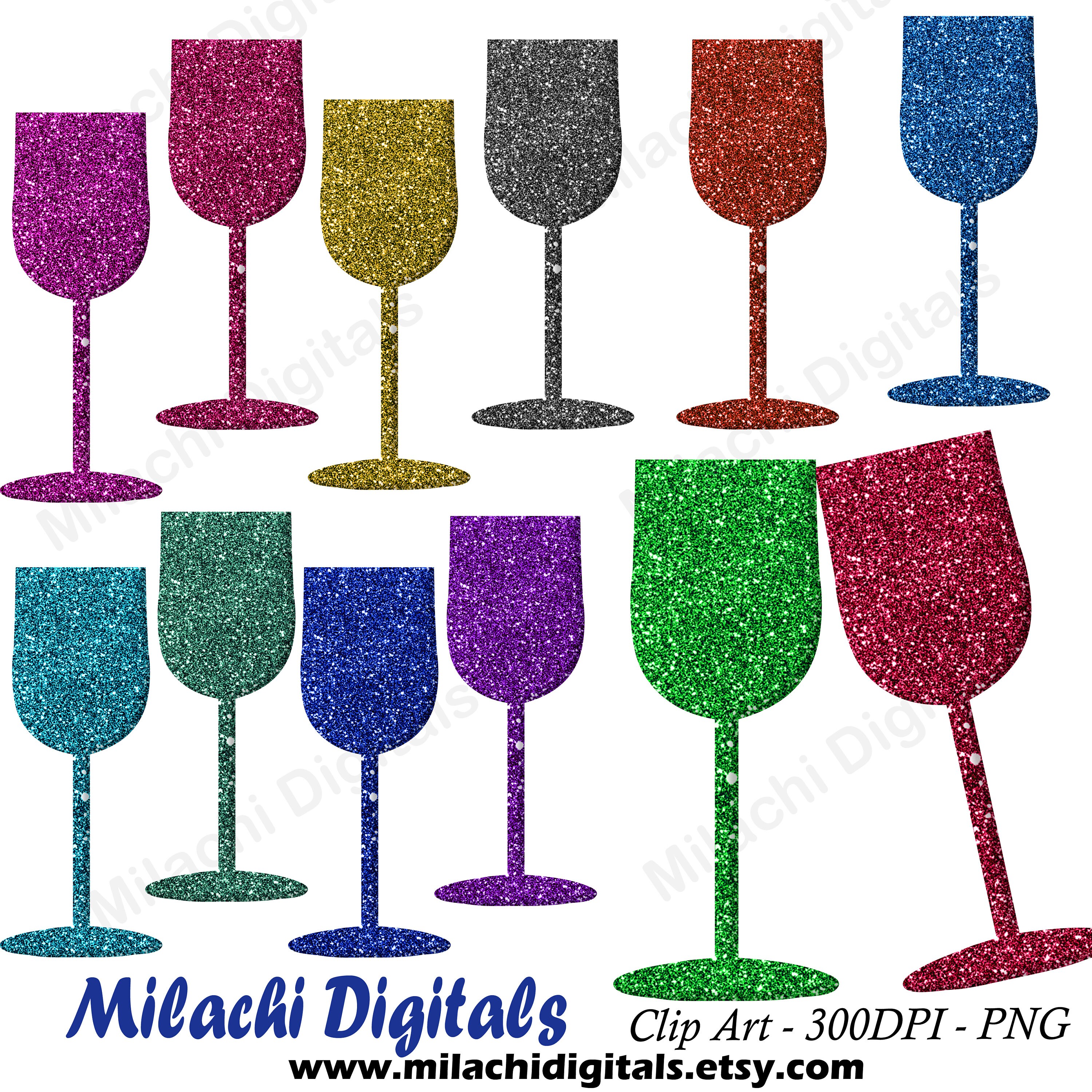 Wine glasses clipart holiday scrapbook elements new years wine glitter  christmas card making paper crafts commercial use M838