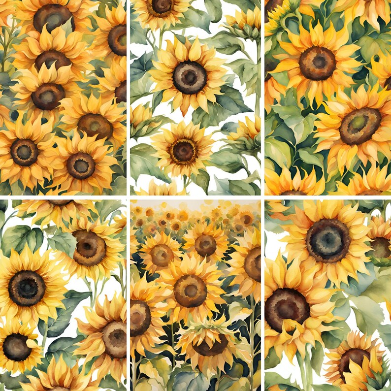 Sunflowers Digital Paper Pack, 8.5"x11" Printable Junk Journal Pages ...