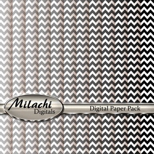 Paquete de papel digital Chevron gris y negro - Uso comercial - Descarga instantánea - M64