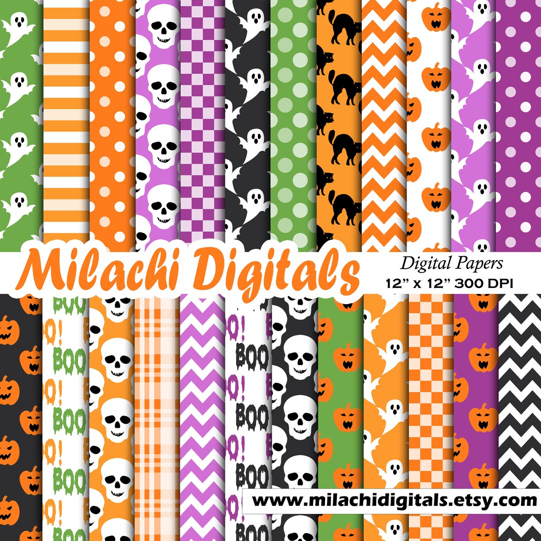 Halloween Digital Paper Seamless Trick or Treat Scrapbook Papers, Skull ...