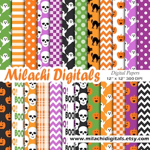 Halloween Digital Paper Seamless Trick or Treat Scrapbook Papers, Skull Wallpaper, Halloween Papers, Spooky Papers, Halloween Pumpkin M1008