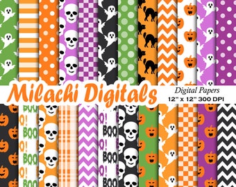 Halloween Digital Paper Seamless Trick or Treat Scrapbook Papers, Skull Wallpaper, Halloween Papers, Spooky Papers, Halloween Pumpkin M1008