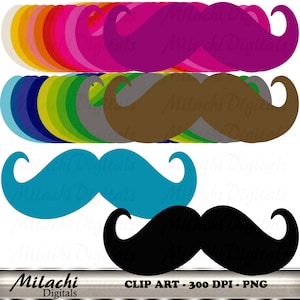 Rainbow Mustache Digital Clip Art - Commercial Use - Instant Download - M141