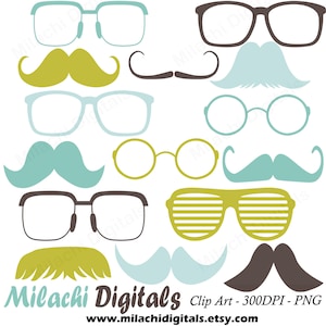 Mustache Clipart, digital clip art, moustache props - Commercial Use - Instant Download - M332