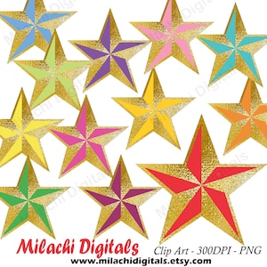 Gold Sterne ClipArt Weihnachtsbaum Topper Urlaub Scrapbook Elemente Sterne ClipArt Verzierungen druckbare kommerzielle Nutzung M842