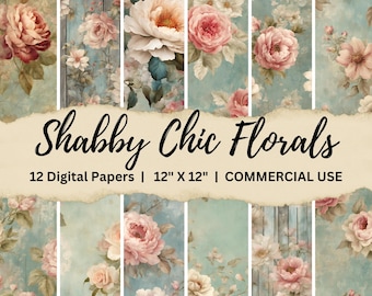 Shabby Chic Florals Digital Paper Pack, junk journal pages, distressed patterns, scrapbook paper, floral backgrounds, digital download