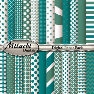 Teal and Sea Green Digital Paper Pack, Scrapbook Papers, Commercial Use - Instant Download - M89