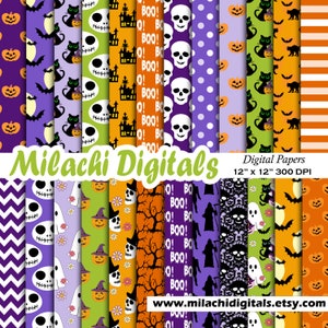 Halloween Digital Paper, Trick or Treat Scrapbook Papers, Seamless Patterns, Spooky Papers, Junk Journal Papers, Pumpkin - M1044