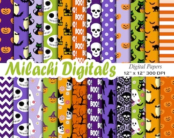 Halloween Digital Paper, Trick or Treat Scrapbook Papers, Seamless Patterns, Spooky Papers, Junk Journal Papers, Pumpkin - M1044