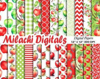 Apple Digital Paper, Seamless 12"x12" Scrapbook Paper, Fruit Junk Journal Pages, Apple Planner Backgrounds, Card Making, Commercial Use