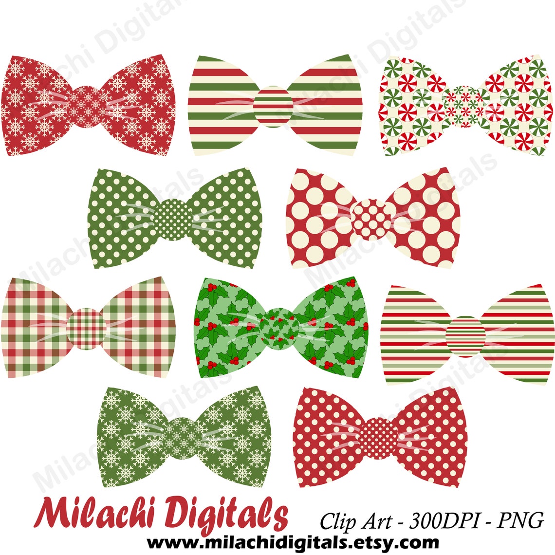 Christmas Bow Ties Clipart Holiday Digital Scrapbooking - Etsy