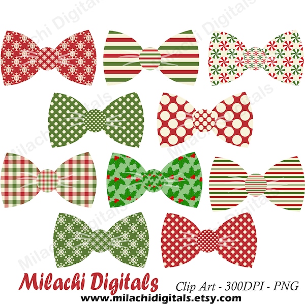 Christmas bow ties clipart holiday digital scrapbooking printable cute bow ties printable clipart set commercial use M818